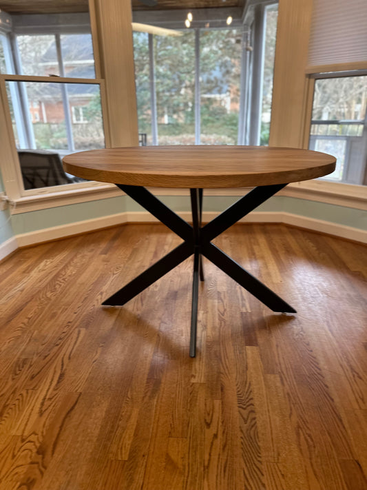 Metal X pedestal table